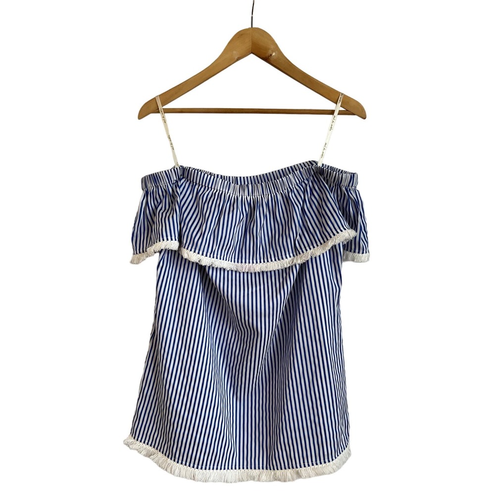 STS Sail to Sable off shoulder blue strip top fringe (sizeM)